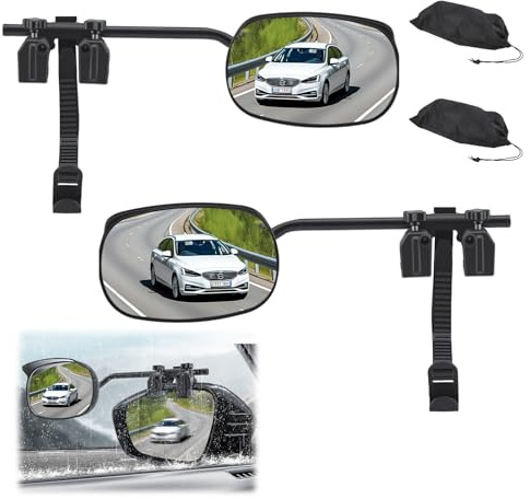 Delousiber 2 Pack Caravan Towing Mirrors, Universal Convex Exterior Mirrors with Rain Cover & Sun Visor, Adjustable Additional Mirrors for Car, Van, SUV, Motorhome, Trailer