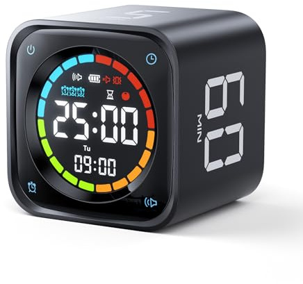 Ticktime TK3 Pomodoro Timer Cube für Fokus, Lernen, Arbeit, ADHS, Küche | Pomodoro-Timer, Schneller Flip-Countdown 5/10/30/60 min, Custom Timer & Stoppuhr, Klares Display, 3 Erinnerungen, Akku, Uhr
