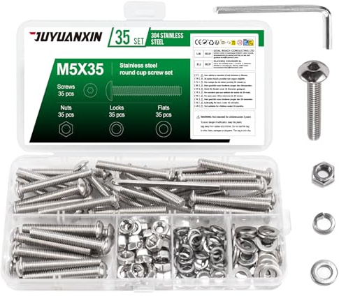 35 Set M5 x 35 mm Schrauben Set, Linsenkopfschrauben Muttern Set, Edelstahl Rundkopf Innensechskantschrauben mit Muttern Sets, Maschinenschrauben Gewindeschrauben Sets und Unterlegscheiben