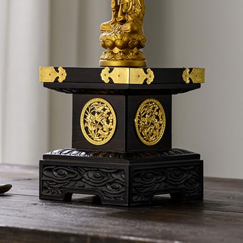 RTTZBOZ Buddhistischer Altartisch aus Massivholz, Chinesisch Geschnitztes Pooja Regal, Rechteckiger Meditationstisch für Puja, Wahrsagerei und Anbetung(15x15cm/6x6in)