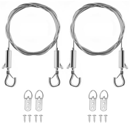 Adjustable Picture Hanging Rope, Photo Cable Stainless Steel Wire Rope Sets with Eyelets for Hanging Pictures, Frames and Lamps (2 Pack)