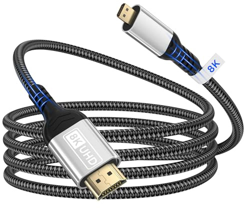 Micro HDMI till HDMI, 2m 8K@60Hz 4K@120/240Hz Micro HDMI-kabel 2.1, eARC, Dolby Atmos, HDR, ultrahög hastighet, HDCP, kompatibel med Raspberry Pi5/4, Hero 7, kamera, DSLR, bildskärm, HDTV, bärbar