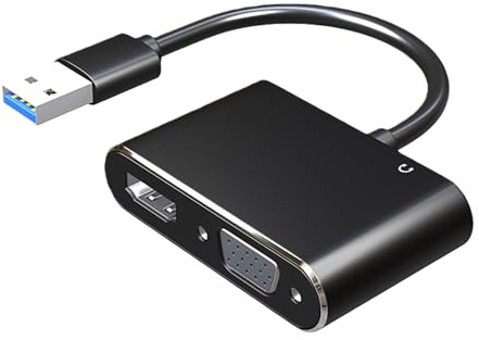 REITINGE Adaptateur double sortie HDTV VGA USB3.0 pour une conversion vidéo haute définition prenant en charge une meilleure productivité Adaptateur double écran