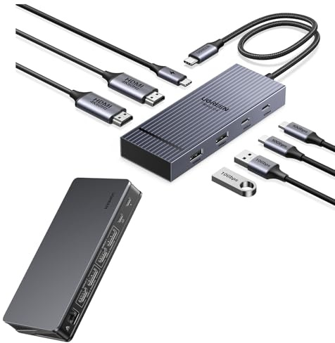 UGREEN Docking Station, 7-in-1 USB C Hub, Dual 4K@60Hz with 2 HDMI, 4x 10Gbps USB-A/C Data Ports, 100W PD & 9-in-1 Laptop Docking Station (DisplayLink)