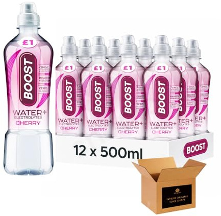 Sport Hydration Flavoured Water Sugar Free Soft Drink | Vegan, Zero Calorie | Electrolyte Water for Sports, Gym & Fitness (500ml Bottles x Pack of 12 - Cherry)