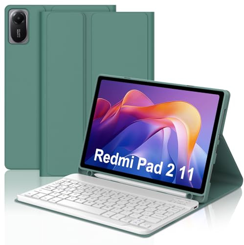 FOGARI Teclado para Redmi Pad 2 11 2025 | Funda para Redmi Pad 2 con Español Ñ Teclado Bluetooth Magnético Desmontable para Tablet Redmi Pad 2 11 2025, Verde Oscuro