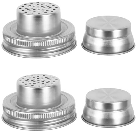 LALAFINA Jar Shaker Lids and Powder Filtering Stainless Steel 2pcs with Silicone Seals, Easy to Use Cocktail Shaker Covers Compatible with Mason Jars for Spice, Flour