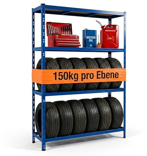Relaxdays Reifenregal für 12 Reifen, HxBxT 180 x 120 x 40 cm, 600 kg, Stahl, Stecksystem, Reifenlager Werkstatt, blau
