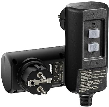 Disjoncteur FI PRCD Schuko 30mA 16A prise de protection individuelle 4000W | SAFEMORE Disjoncteur différentiel FI Type A 230V IP54, Test & Reset avec voyant, norme EN 61008/61009, coupure 0,1s