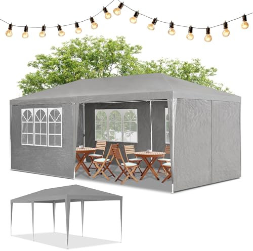 Juskys Tenda per feste, 3 x 6 m, con 6 pareti laterali e tetto rimovibili, 18 m², 12 ganci e 6 corde, per giardino, feste, matrimoni, gazebo da giardino, gazebo, colore grigio