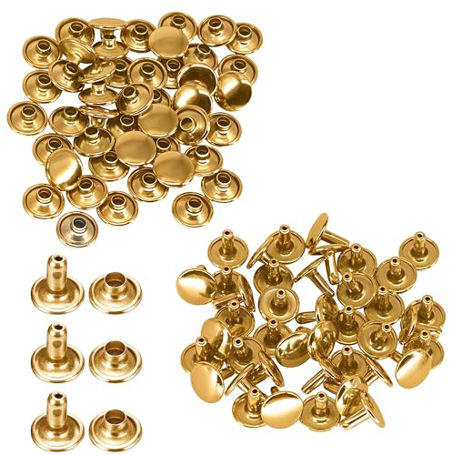 Trimming Shop Gold 12mm Double Cap Rivets, Tubular Metal Studs, 100 Sets | Tubular Metal Studs for Leathercraft, Sewing, Clothing Repair, DIY, 12mm x 10.5mm