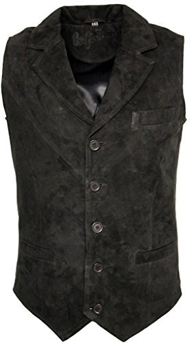 Infinity Männer Glatte Ziegen-Veloursleder Classic Smart Schwarz Leder Weste 2XL