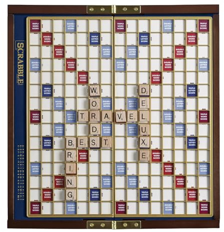 Scrabble Deluxe Travel Edition by WS Game Company | Compact Travel Game Set | Wooden Case with Hidden Storage, Raised Letter Tile Grid, and Magnetic Closure | Scrabble Board Game for 2-4 Players