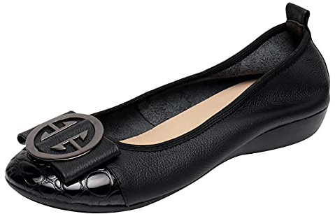 ANUFER Femmes Doux Bas Talon Compensé Glisser sur Ballerines Chaussures de Marche Noir SN020622 EU42