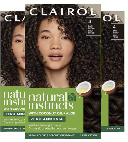 Clairol Natural Instincts Demi-Permanent Hair Dye, 4 Dark Brown Hair Color, Pack of 3