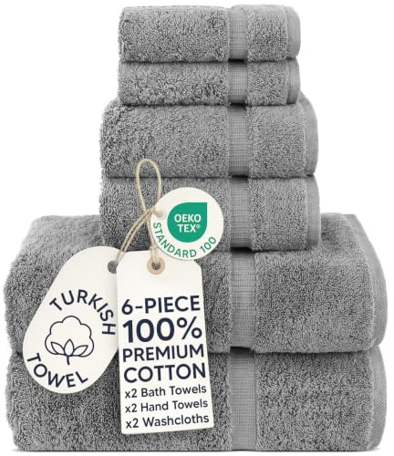 Chakir Turkish Linens Luxury Spa and Hotel Quality Premium Cotton 6-Piece Towel Set (2 x Bath Towels, 2 x Hand Towels, 2 x Washcloths)