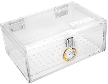 Cigar Humidor Acrylic Small with Latch and Hygrometer - Holds 15-20 Cigars - Airtight and Mess Free - No Seasoning - No Activation - No Maintenance