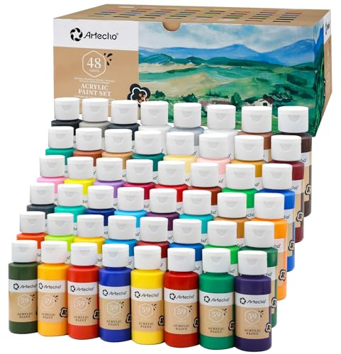 Artecho Pinturas Acrilicas 48 × 59 ml, Acrylic Paint Set, Impermeable y resistente a la luz, para Lienzos, Tela, Madera, Cristal, Piedras.