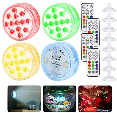 OVAREO LED Submersible RGB Base Lumineuse Etanche Lampion Pour Vase Décoration Table Mariage Fête Anniversaire Lot de 4 avec Ventouses et Télécommande (Multicolore)