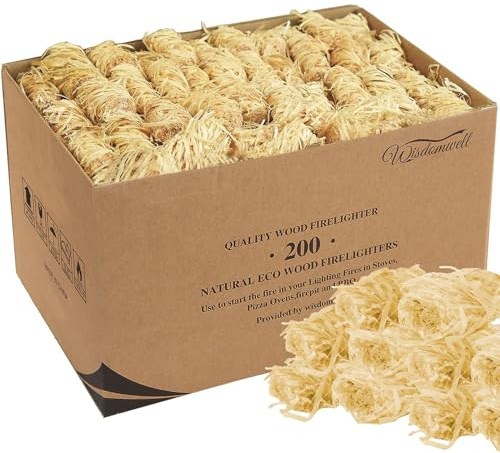 WISDOMWELL Lot de 200 Allume-feu en Bois pour Barbecue, Bois de Chauffage, Fours à Pizza et fumoirs, Allume-feu sans Danger pour Allumer Un Barbecue au Charbon de Bois et du Bois de Chauffage