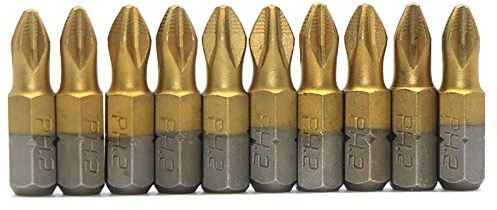 Lot de 5/10 embouts de tournevis cruciformes aimantés S2 avec revêtement en titane 6,35 mm et PH2 antidérapants 50 mm 25 mm