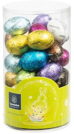 Leonidas Easter Mini Eggs Cello Tube with 35 Mini Easter Eggs – Belgian Assorted Milk, Dark & White Chocolate Mini Eggs with Praline, Ganache & Caramel Fillings