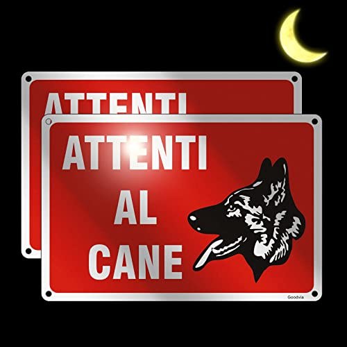 Goodvia Schild aus Aluminium, 20 x 30 cm, Achtung auf Hunde, reflektierende Metallschilder, langlebig, wasserdicht und UV-Schutz, geeignet für den Außenbereich