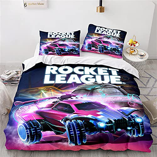 NICHIYOBI Rocket League Bettbezug Bettwäsche Set - Bettbezug und Kissenbezug,Mikrofaser,3D Digital Print dreiteiliger Bettwäsche (9,Single 135 * 200cm+80 * 80cm)
