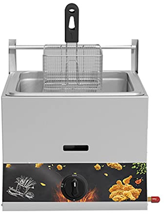 HOME UK Kommerzielle Gas Fritteuse Edelstahl Fritteuse Arbeitsplatte Öl Friteuse mit Frittierkorb und Deckel Friteuse mit großer Kapazität, geeignet für Pommes Frites