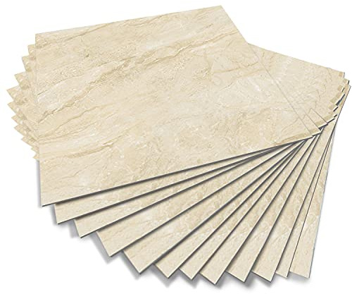 Alwayspon Peel & Stick Floor Tiles, Vinyl Sticky Back Sticker Decals, Non-Slip Marble Effect, 20cmX20cmX12Pcs
