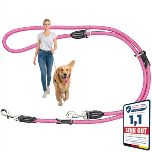 Leisegrün Hundeleine Derby | 2m Länge, Robustes Nylon, Flexibel verstellbar für mittelgroße bis große Hunde | Pink