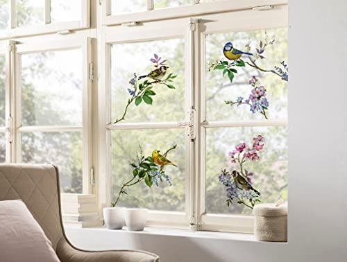 Komar 16007 Window Sticker Spring Fever Size 31 x 31 cm 2 Sheets Self-Adhesive and Replaceable Window Sticker Bird Song Birds Watercolour Robin Stieglitz