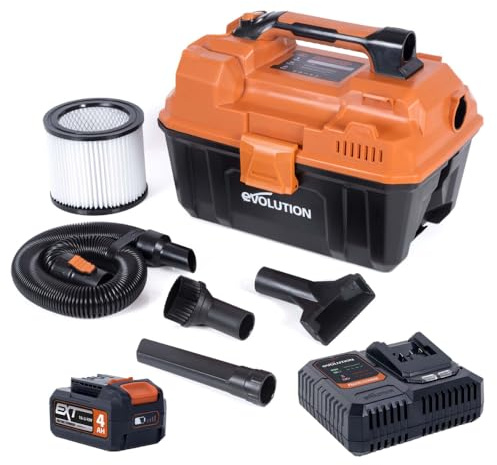 Evolution Power Tools R11VAC-Li Cordless Vacuum Cleaner Wet and Dry Vac, Portable and Lightweight, Ideal Dust Extractor for Saw Dust in Workshops, Woodworking, Battery & Charger Included