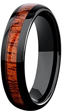Mesnt Ringe Herren Wolfram Eheringe Verlobungsring mit Holz Inlay Verlobungsring Anpassen 6MM Schwarz Braun Ring F¨¹r M?nner Gr??e 70 (22.3)