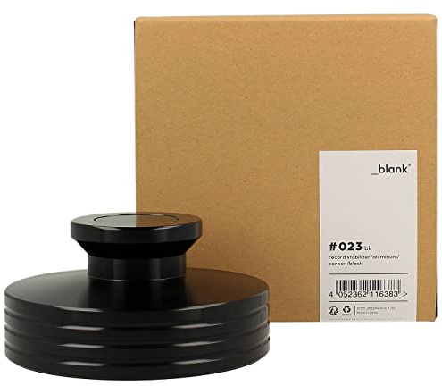 _blank #023bk | Stabilisator für Schallplattenspieler | Auflagefläche und Griffeinlage aus Kohlefaser | Plattengewicht PST335 | Aluminium | Carbon | schwarz | 335g Auflagegewicht