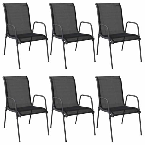 vidaXL 6X Gartenstuhl Gartensessel Terrassenstuhl Stuhl Stühle Balkonstuhl Armlehnstuhl Essstuhl Gartenstühle Gartenmöbel Stahl Textilene Schwarz