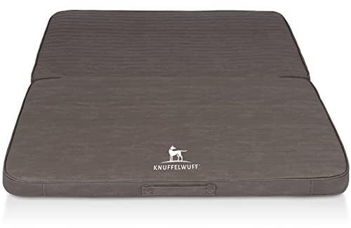 Knuffelwuff Faltbare Reisematte Orthopädisch Roanoke Hundematte aus Laser gestepptem Kunstleder 100 x 80cm Braungrau - Abnehmbarer Bezug - waschbar - für große, mittelgroße und kleine Hunde