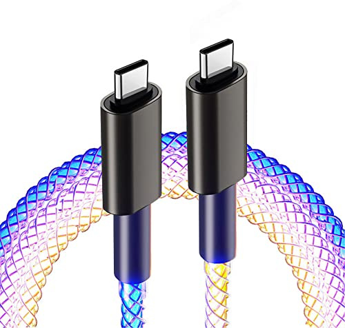 GELRHONR 66W USB-C-zu-C-Schnellladekabel, Typ C RGB-Ladekabel mit allmählicher Beleuchtung für Smartphone, Tablet, Laptop, Powerbank, Auto, Schlafzimmer, 3,2 ft