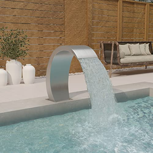 Tidyard Fontana Cascata da Giardino con Luce LED per Piscina e Laghetto in Acciaio Inossidabile, 22x60x70 cm