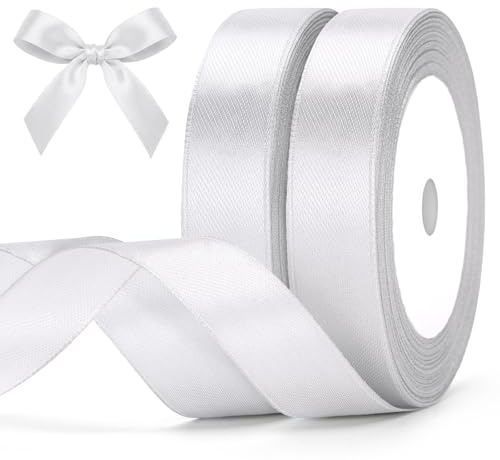 G2PLUS Weiß Geschenkband 20mm,44M Schleifenband Weiß, Satinband zum Bastel, Dekoband für hochzeit, Weihnachten, Geschenk
