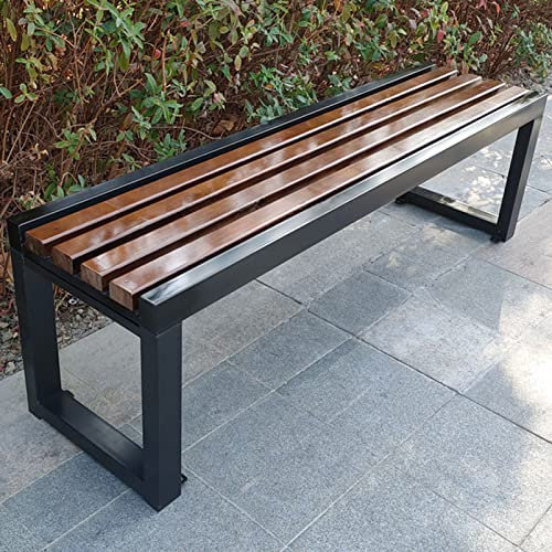ZMYJTO Gartenbank Parklattensitze Terrasse Loveseat, rückenfreie Verandabank aus Holz für den Außenbereich, Metallrahmenstuhl, Rasen, Veranda, Weg, Hofdekoration, Deckmöbel für 2–3 Personen, für Kr
