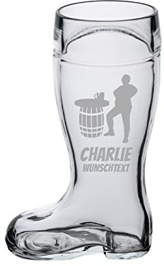 LUXENTU Bierstiefel mit Gravur, Bierglas mit 0,5 Liter Füllstrich, Personalisiertes Glas mit Name & Kneipen-Motiv, Geschenk zum Vatertag/Geburtstag, Spülmaschinengeeignet, Stammtisch