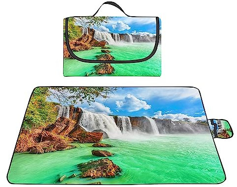 TengYuer Picknickdecke 180x200cm Stranddecke Wasserdicht Sandfrei Isoliert Faltbar Strandmatte mit Tragegriff Outdoor Campingdecke XXL für Camping Parks Strände Picknick GrüNer Fluss