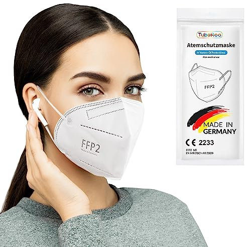 TubeRoo FFP2 Maske 15 Stück Masken, Made in Germany, Versand aus Deutschland, weiche runde Ohrschlaufen Bänder, Atemschutzmaske, Mundschutz, Staubmaske, Feinstaub, Feinstaubmaske, Staubschutzmaske