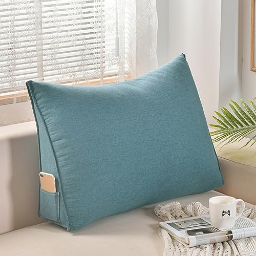 XIEMINLE Keilkissen, Lesekissen, stützendes Keil-Lendenkissen, Kopfteil Rückenlehnenkissen mit Reißverschluss, Bettruhekissen, Stützkissen für Sofa, Stuhl, 100 x 20 x 50 cm, Blau