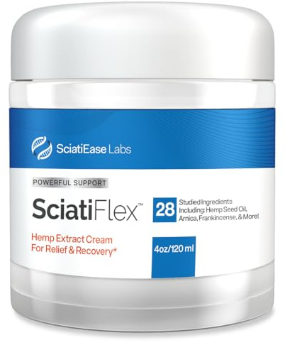 SciatiFlex Topical Sciatic Cream - Maximum Strength Hemp Cream with Arnica Extract, Shea Butter & Aloe Vera - Help with Nerve Discomfort in Lower Back, Hips, Buttocks, Legs & Feet - 4oz