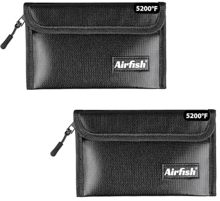 Airfish 2 Stück Feuerfeste Geldtasche, 12,7 x 20,3 cm, feuerfeste Geldbörse, wasserdichte Geldtasche mit Reißverschluss, kleine feuerfeste Geldtasche für Wertsachen