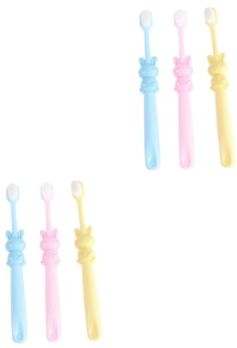 Healvian 6stücke Kinderzahnbürsten Mit Feinen Borsten Ergonomisches Design Für Mädchen Lustige Cartoon-zahnbürsten Kaninchen Für Sanfte Mundpflege Oral Care Tool Gelb Und Blau