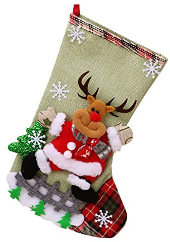 Geschenkegarten Personalisierte Weihnachtssocke Weihnachsmann aus Leinen Geschenkegarten Personalisierte Weihnachtssocke Rentier Leinen Weihnachtsstrumpf Groß Nikolaussocke Aufhängen Weihnachtssocken