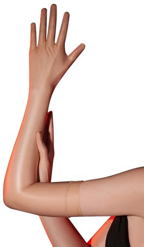iEFiEL Damen Ultradünne Armstulpen Glänzende Öl Abendhandschuhe Dehnbare Handschuhe Nylon Durchsichtig Handschuhe Cosplay Karneval Party Zubehör Nude M